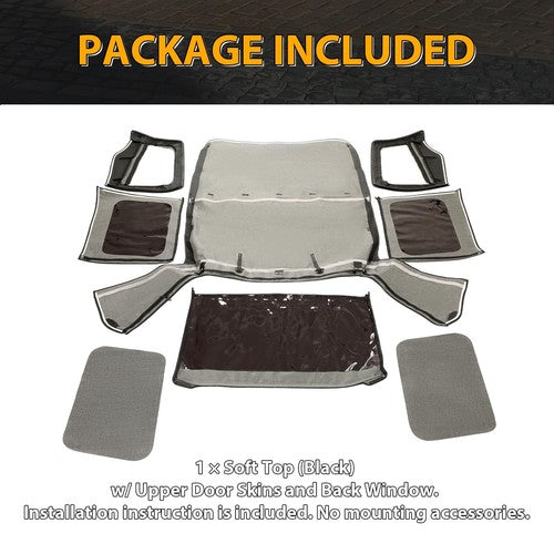 DURAFORCE Soft Top FOR HALF DOORS BLACK Replacement 9870217 For 87 88-95 Jeep YJ Wrangler