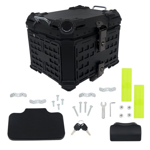 DURAFORCE With Black Armor Clock Model Aluminum Motorcycle Top Case Hard 45L Black Trunk