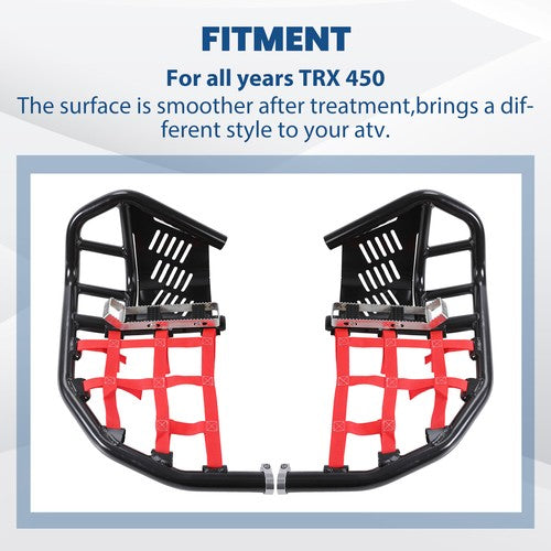 Nerf Bars Heel Guards Side Steps For Honda TRX450R 450ER Red Nets Black Nerfs