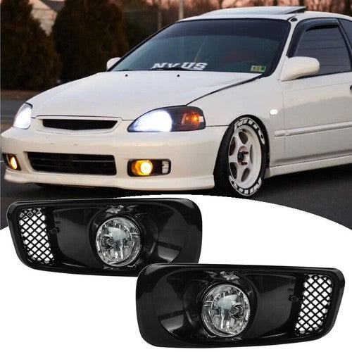 DURAFORCE JDM Bumper Clear Halogen Lens Fog Lights Pair for 1999-2000 for Honda Civic