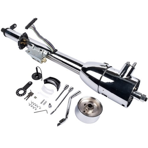 DURAFORCE 30" Chrome Tilt Auto Steering Column w/ 9 Hole Wheel Adapter Key Stainless Steel