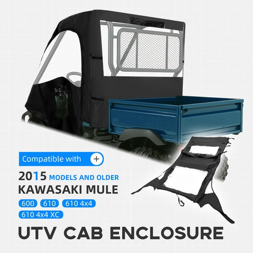 Black Soft Door UTV Cab Enclosure for Kawasaki Mule 600 610 4x4 XC 2005 2016