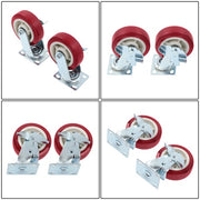 DURAFORCE Set of 4 Heavy Duty Casters - 6 inch x 2 inch Red Polyurethane Tread