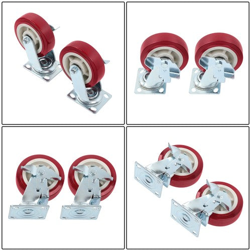 DURAFORCE Set of 4 Heavy Duty Casters - 6 inch x 2 inch Red Polyurethane Tread