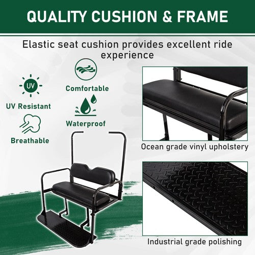 DURAFORCE For 1995-up EZGO TXT Rear Back Seat Kit with Fold Down Pad Black Cushions