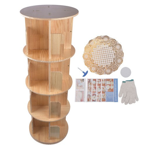 DURAFORCE Rotating Bookshelf 360 Degrees 4 Tier Stackable Solid Wood Bookshelf for Home