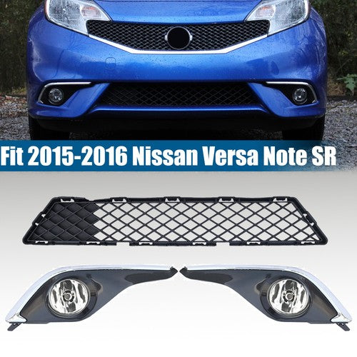 DURAFORCE Front Bumper Lower Grille and Fog Lights for 2015-2016 for Nissan Versa Note SR