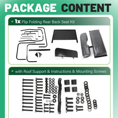 DURAFORCE Flip Folding Rear Seat Kit Back Seat For 2000.5-Up Club Car DS Golf Cart 400 lbs
