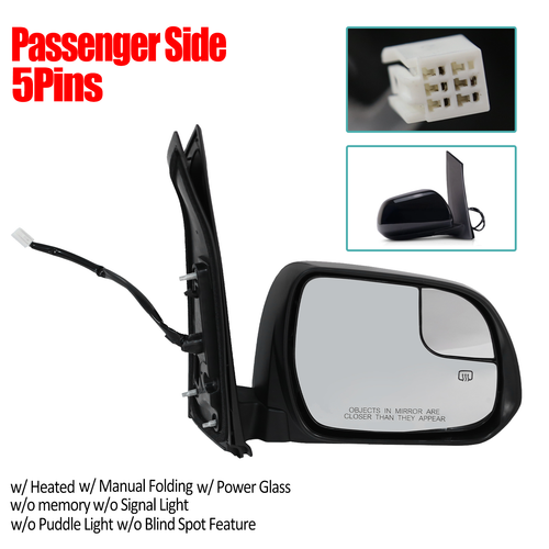 DURAFORCE Black Smooth Power Heated Mirror for Toyota Sienna 2015-2020 Passenger RH Side