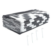 DURAFORCE 9x12 ft Waterproof Outdoor Rug Outdoor Plastic Straw Rug Carpet Black & White