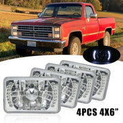 DURAFORCE 4pcs 4x6" LED Halo Headlights DRL Beam For Chevy C10 Pickup truck 1980-1986
