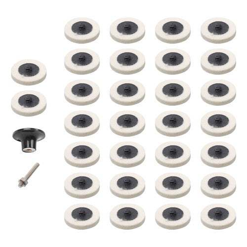 DURAFORCE 30Pcs 2" - 8mm Thick Wool Fabric Disc Polishing Buffing Pads Wheels 1/4" Shank