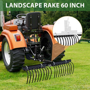 DURAFORCE 60 Inch Landscape Rake Rock Rake Pine Straw Rake 20 Tines For Tractor ATV UTV