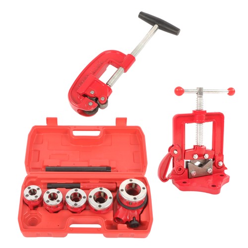 DURAFORCE Handheld Pipe Cutter Thread Tool Pipe Threader Ratchet Type With 5 Dies Set