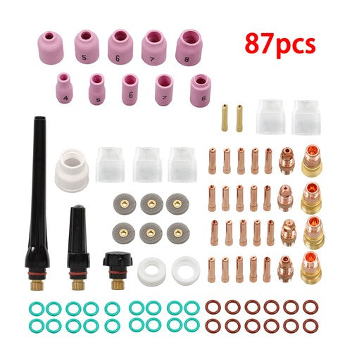 DURAFORCE 87PCS TIG Welding Torch Accessories Glass Cup Alumina Nozzle Stubby Gas Lens