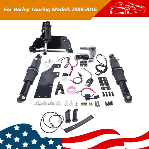 DURAFORCE Rear Air Ride Suspension Set w/ Stand for Harley Touring Electra Glide 2009-2016