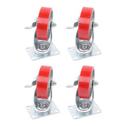 DURAFORCE Four 4-inch red polyurethane galvanized casters with side brakes