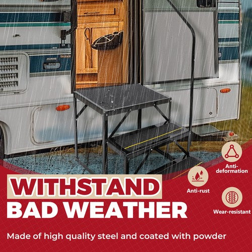 3 Step Anti-Slip 660lbs Stair With Handrail for RV Camper Hot Tub Portable