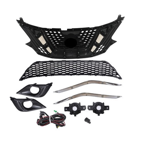 DURAFORCE 8pcs For Nissan Murano 2015-2018 Front Grill Bumper Trim Molding+Foglights Set
