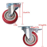 DURAFORCE 4 pcs 4-inch universal casters red (2 with brakes and 2 without brakes)