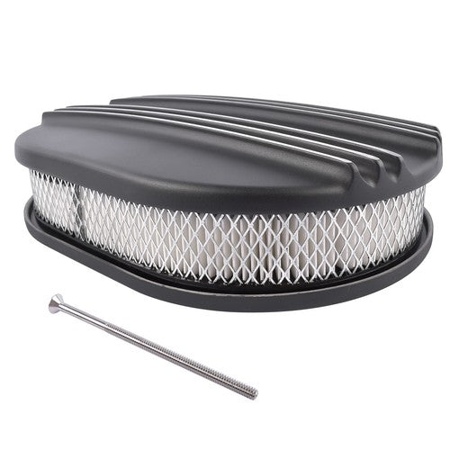 DURAFORCE Black Cast Aluminum Half Finned 12″ Air Cleaner Assembly for Chevy Mopar Classic