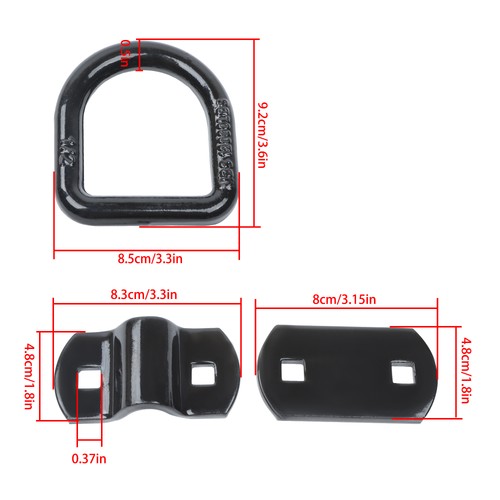 DURAFORCE 1/2" Heavy Duty Bolt-On Forged D Ring,12000Lbs Break Strength (Pack of 4) Black