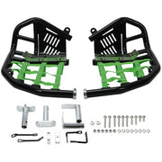DURAFORCE Black Nerf Bars Green Net For Kawasaki KFX450R 2008-2015 Pro Peg Heel Guard