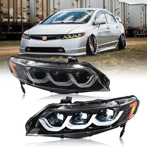 Full LED Headlights For Honda Civic 2006-2011 Sequential Headlamp Assembly Pair