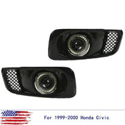 DURAFORCE Clear Lens LED Halo Projector Fog Lights DRL for 1999-2000 Honda Civic