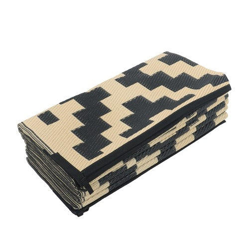 DURAFORCE 9x12ft Outdoor Plastic Straw Rug For Camping Outdoor Carpet RV Mat Black & Beige