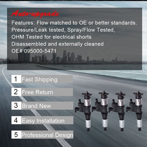DURAFORCE 4 pc 095000-5471 Fuel Injector Fit For 01-07 Isuzu NPR l4