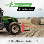 DURAFORCE 3 Point Hay Bale Spear Receiver Hitch Cat 1 Tractor W/Gooseneck Ball 3000 LB