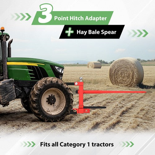 DURAFORCE 3 Point Hay Bale Spear Receiver Hitch Cat 1 Tractor W/Gooseneck Ball 3000 LB