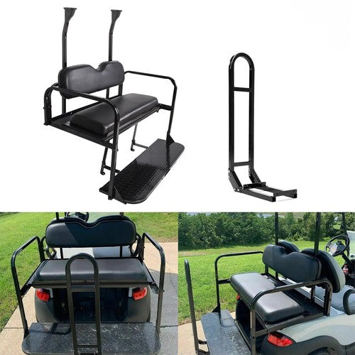 DURAFORCE Black Rear Flip Seat Kit with Grab Bar For 2004-Up Club Car Precedent Golf Cart
