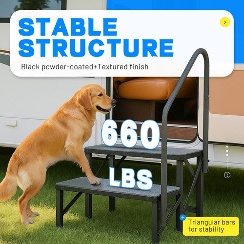2 Step Ladder RV Step 660 Lbs with Handrail for Trailer Travel Camper Home Stairs