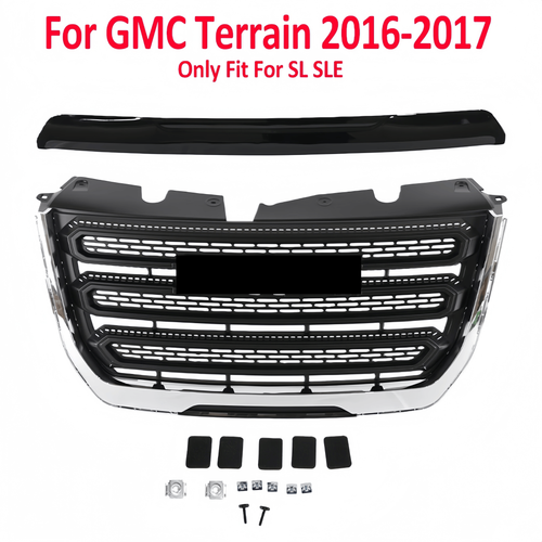 For GMC Terrain SLE 2016-2017 Front Bumper Grille+Hood Molding Trim Black+Chrome