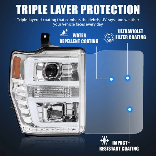 Pair LED Projector Headlights Headlamps for 2008 2009 2010 Ford F250 F350 F450