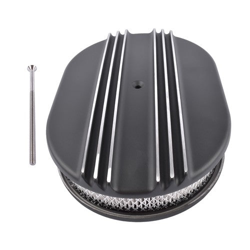 DURAFORCE Black Cast Aluminum Half Finned 12″ Air Cleaner Assembly for Chevy Mopar Classic