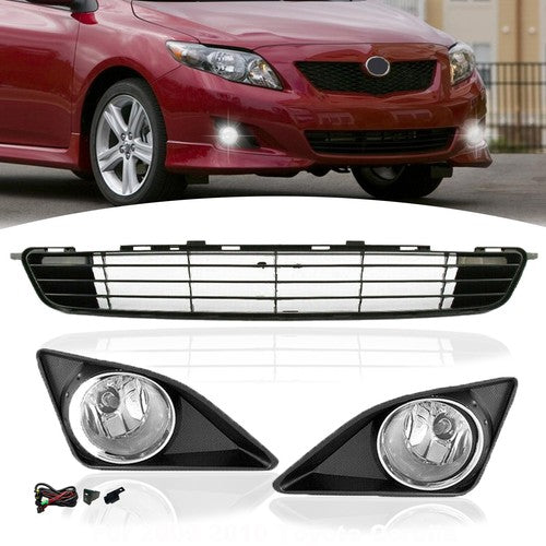 DURAFORCE Front Bumper Lower Grille Fog Lights Black Grill for 2009-2010 Toyota Corolla