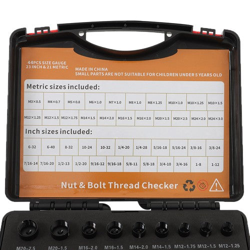 DURAFORCE Nut and Bolt Gauge 23 Metric & 21 Inch 44 Pcs Nut and Bolt Thread Checker in Box