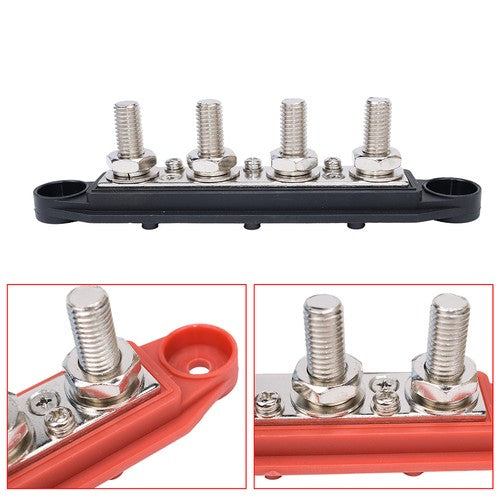 DURAFORCE 3/8" / 250A 4 Stud Busbar Bus Bar Power Distribution Terminal Block Red&Black