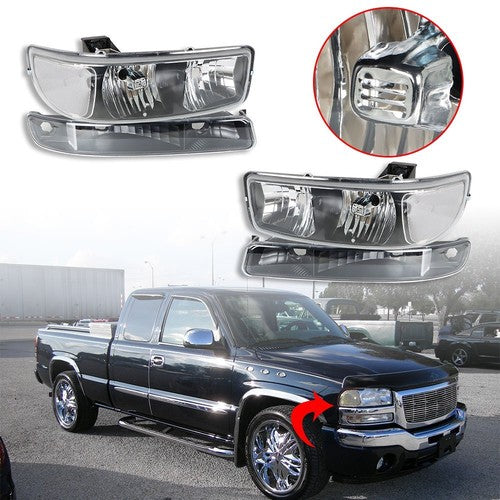 DURAFORCE For GMC Sierra 1500 99-07 & Yukon 00-06 L+R Headlight Replacement Halogen Black