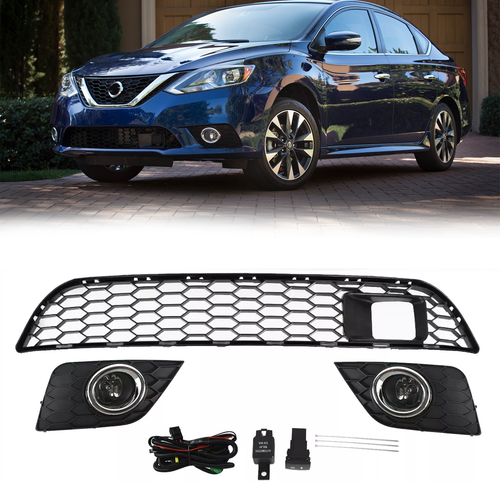 DURAFORCE Fog Light Lamp Bumper Lower Grille for Nissan Sentra 2016-2019 w/Sensor Hole