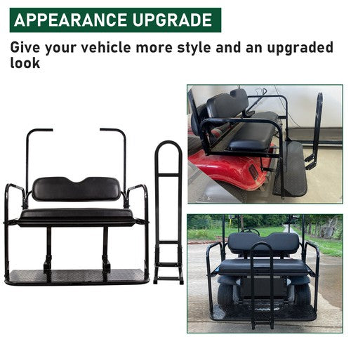 DURAFORCE For EZGO Medalist/TXT 1995-UP Golf Cart Black Rear Flip Seat Kit W/ Grab Bar