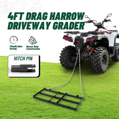 DURAFORCE For ATV/UTV/Tractor Driveway Yard Lawn Leveling Landscape Grader 4FT Drag Harrow