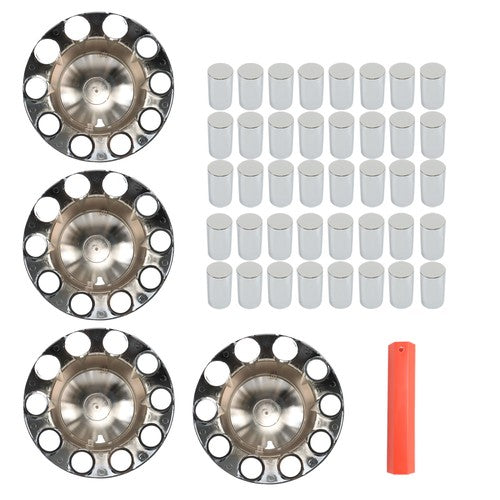 DURAFORCE Semi Truck 33mm Chrome Wheel Axle Covers w/ Hub Caps Lug Nuts