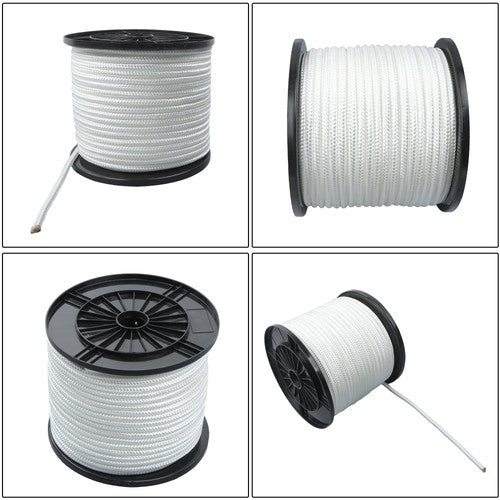 DURAFORCE 3/8 Inch Nylon Rope 250 Foot Sturdy Spool Nylon Solid Braid Rope White