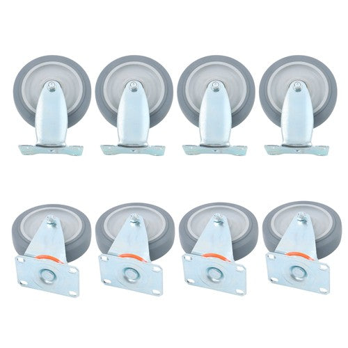 DURAFORCE 4Pcs Swivel Rubber Caster + 4 fixed wheels Total 8Pcs 5-Inch Grey Casters
