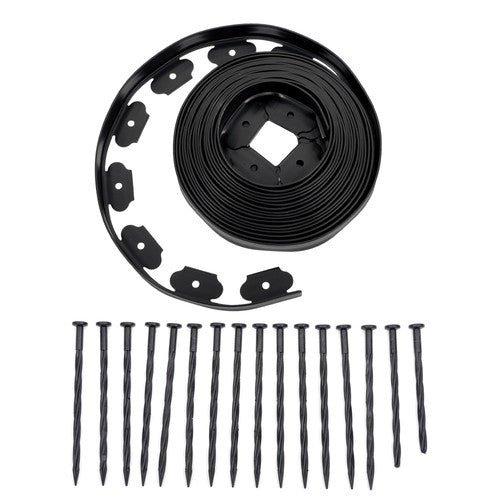 DURAFORCE 40FT Garden Edge Lawn Grass Stone Isolation Strip 16pcs Anchoring Spik US