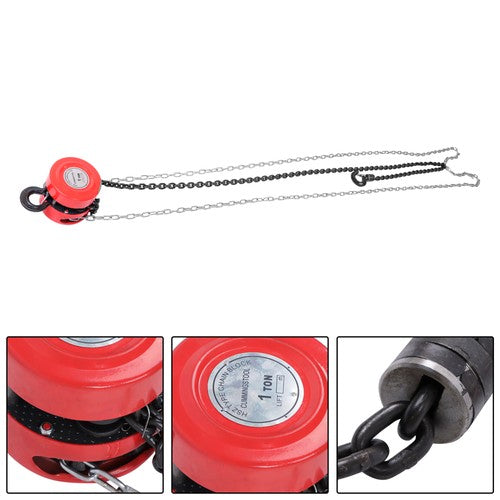 DURAFORCE Chain Hoist Chain Block 1 Ton Capacity 10 Feet Lift Steel Construction Red